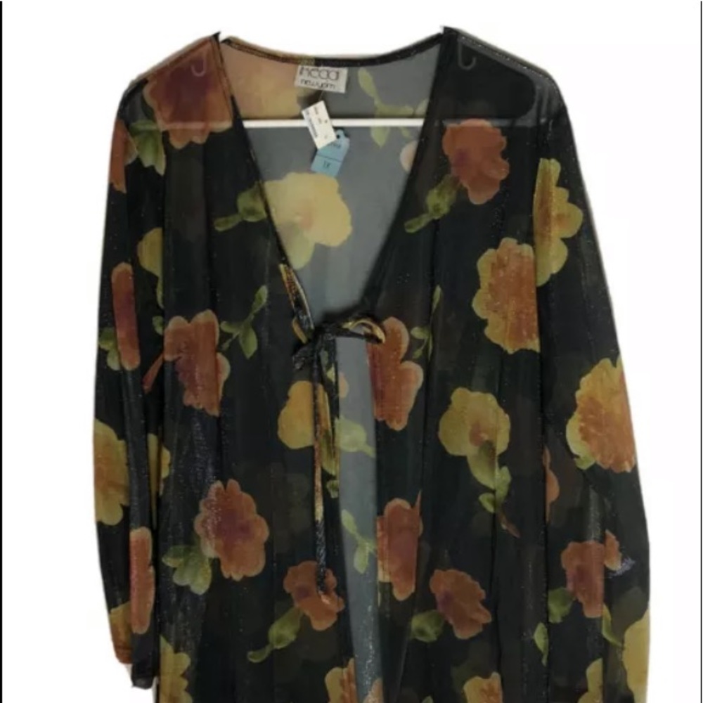 IKEDDI New York Navy Floral Open Cardigan Plus Sz